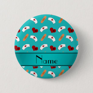 Badge Rond 5 Cm Motif nommé personnalisé d'infirmière de turquoise