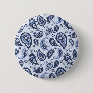 Badge Rond 5 Cm Motif Paisley Bleu