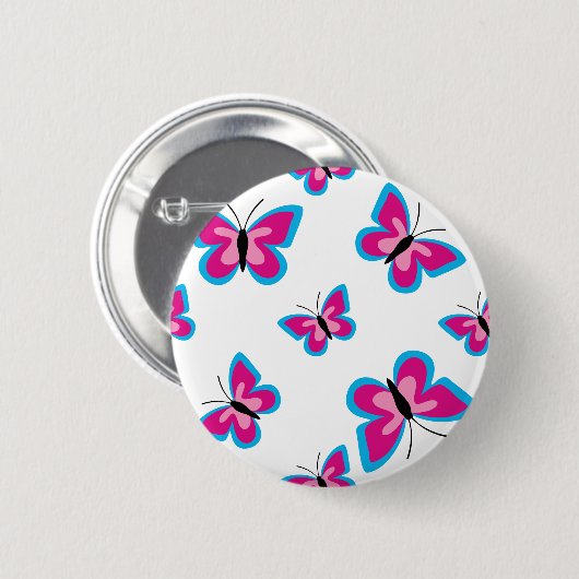 Badge Rond 5 Cm Motif papillon rose bleu (Devant & derrière)