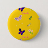 Badge Rond 5 Cm Motif papillon sur jaune (Devant)