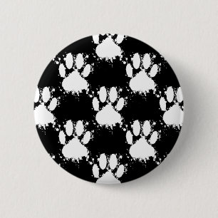 Badge Rond 5 Cm Motif Paw Chien Blanc Avec Paint Splatter