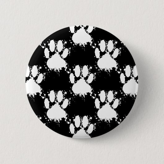 Badge Rond 5 Cm Motif Paw Chien Blanc Avec Paint Splatter (Devant)