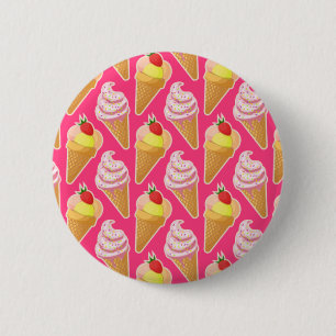 Badge Rond 5 Cm Motif rose Kawaii avec crème glacée aux fraises
