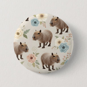 Badge Rond 5 Cm Motif sans couture de capybara à l'aquarelle migno