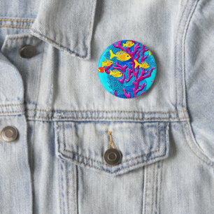 Badge Rond 5 Cm Motif sans fil de poissons tropicaux