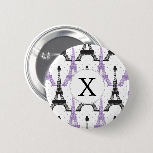 Badge Rond 5 Cm Motif Tour Eiffel Chic violet Monogram (Devant & derrière)