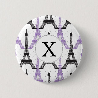 Badge Rond 5 Cm Motif Tour Eiffel Chic violet Monogram