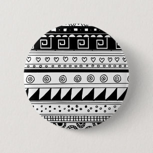 Badge Rond 5 Cm Motif tribal noir et blanc