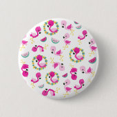 Badge Rond 5 Cm Motif tropical, Flamants roses, pastèques, Fleurs (Devant)