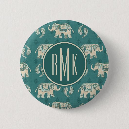 Badge Rond 5 Cm Motif turquoise de caravane d'éléphant du (Devant)