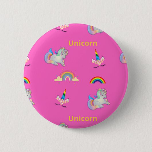 Badge Rond 5 Cm Motif Unicorne rose (Devant)