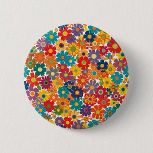 Badge Rond 5 Cm Motif vibrant rétro des années 60 Fleur de pouvoir