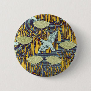 Badge Rond 5 Cm Motif vintage Art nouveau oiseau et marais de la n