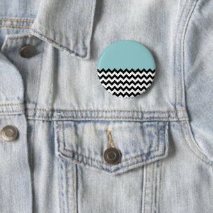 Badge Rond 5 Cm Motif Zigzag noir et blanc, Chevron, Bleu