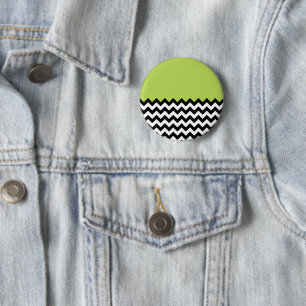 Badge Rond 5 Cm Motif Zigzag noir et blanc, Chevron, Vert