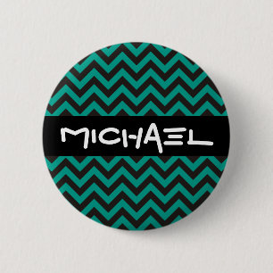 Badge Rond 5 Cm Motif ZIGZAG - noir + votre arrière - plan & texte