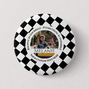 Badge Rond 5 Cm Motivation audacieuse noire et blanche