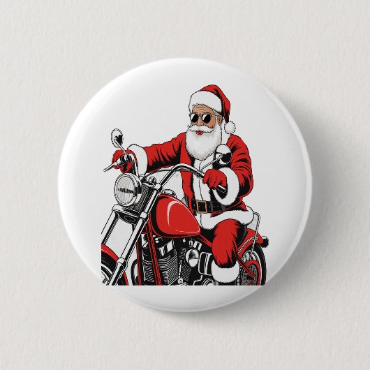 Badge Rond 5 Cm Moto à cheval père Noël (Devant)