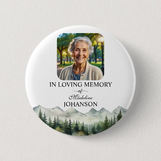 Badge Rond 5 Cm Mountains and Trees Celebration Of Life Keepsake (Devant)