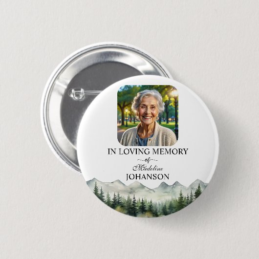 Badge Rond 5 Cm Mountains and Trees Celebration Of Life Keepsake (Devant & derrière)