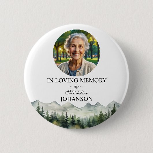 Badge Rond 5 Cm Mountains and Trees Celebration Of Life Keepsake (Devant)
