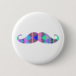 Badge Rond 5 Cm Moustache aztèque de motif de turquoise colorée