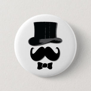 Badge Rond 5 Cm moustache, casquette supérieur, cravate d'arc et