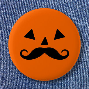 Badge Rond 5 Cm Moustache citrouille