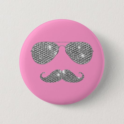 Badge Rond 5 Cm Moustache drôle de diamant avec des verres (Devant)