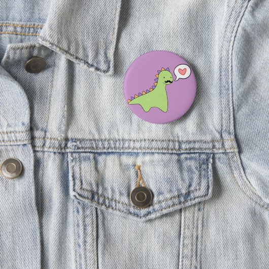 Badge Rond 5 Cm Moustache mignonne de dinosaure (En situation)