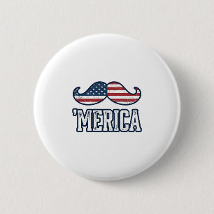 Badge Rond 5 Cm Moustache patriotique américaine en détresse Vecto