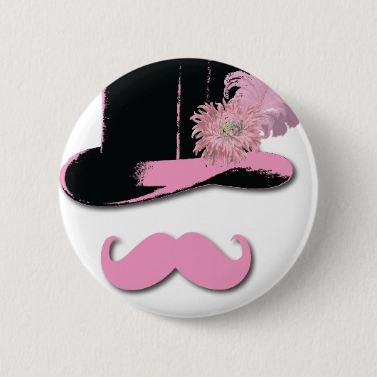 Badge Rond 5 Cm Moustache rose, casquette supérieur, plumes, et (Devant)