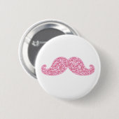 BADGE ROND 5 CM MOUSTACHE ROSE GIRLY DE PARTIES SCINTILLANTES (Devant & derrière)