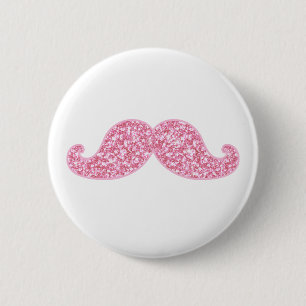 BADGE ROND 5 CM MOUSTACHE ROSE GIRLY DE PARTIES SCINTILLANTES