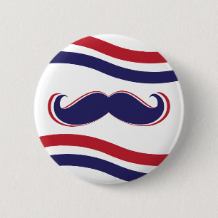 Badge Rond 5 Cm Moustache - rouge, blanc et bleu
