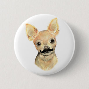 Badge Rond 5 Cm Moustache sur un humour mignon de chien