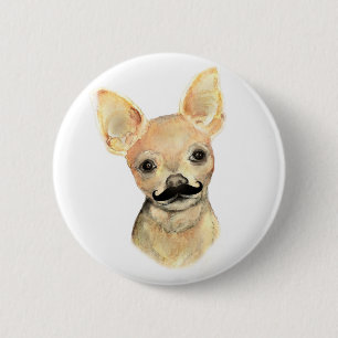 Badge Rond 5 Cm Moustache sur une mignonne humour de chien