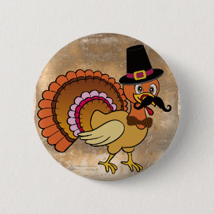 Badge Rond 5 Cm Moustache Turquie de thanksgiving
