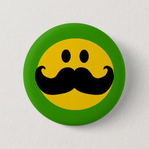 Badge Rond 5 Cm Moustache Yellow Happy Face
