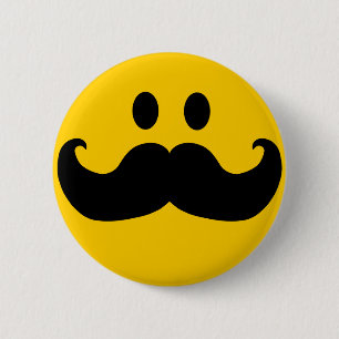 Badge Rond 5 Cm Moustache Yellow Happy Face