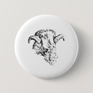 Badge Rond 5 Cm Mouton Bélier Funky Mignon