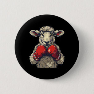 Badge Rond 5 Cm Mouton Boxeur Avec Gants De Boxe Kickboxing Drôle