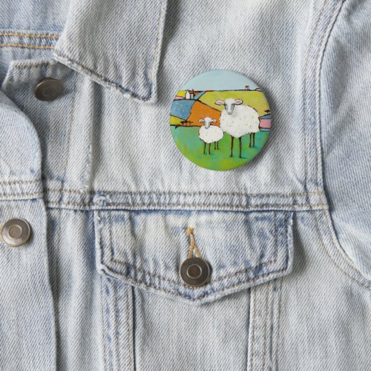 Badge Rond 5 Cm Moutons dans le pré (En situation)