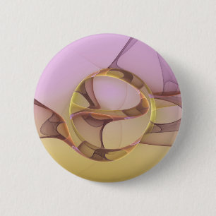 Badge Rond 5 Cm Mouvements Abstraits Art Fractal Moderne Rose Doré