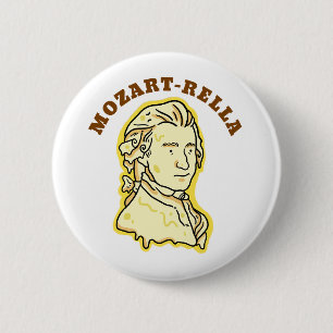 Badge Rond 5 Cm Mozart rella Funny Musique Fromage Pun Bouton Pin