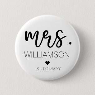 Badge Rond 5 Cm Mrs. Elegant Custom Name Wedding New Couple Gift