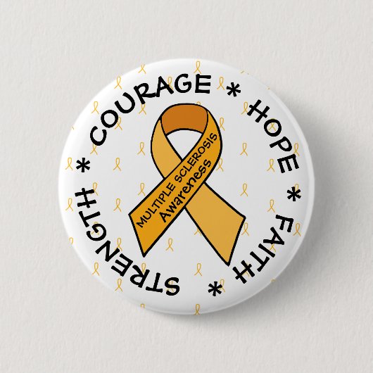 Badge Rond 5 Cm MS Multiple Sclerosis ORANGE Ruban (Devant)