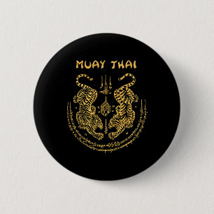 Badge Rond 5 Cm Muay Thai Tiger Sak Yant Kickboxing Spirituel Thaï
