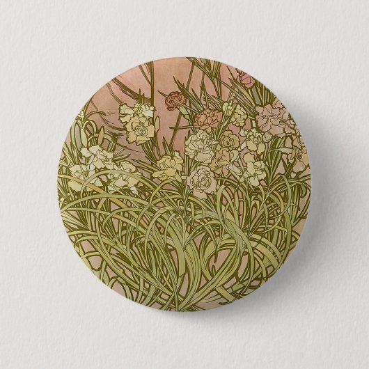 Badge Rond 5 Cm Mucha fleurs d'oeillets Art Nouveau (Devant)