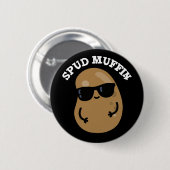 Badge Rond 5 Cm Muffin Pud Funny Potato Pun Dark BG (Devant & derrière)